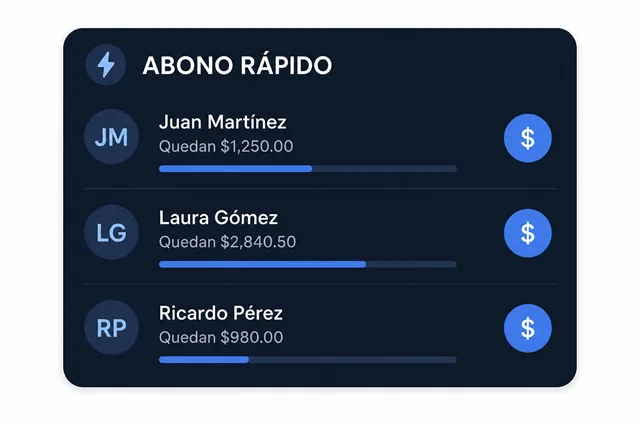 Widget de abono rápido con la lista de préstamos activos